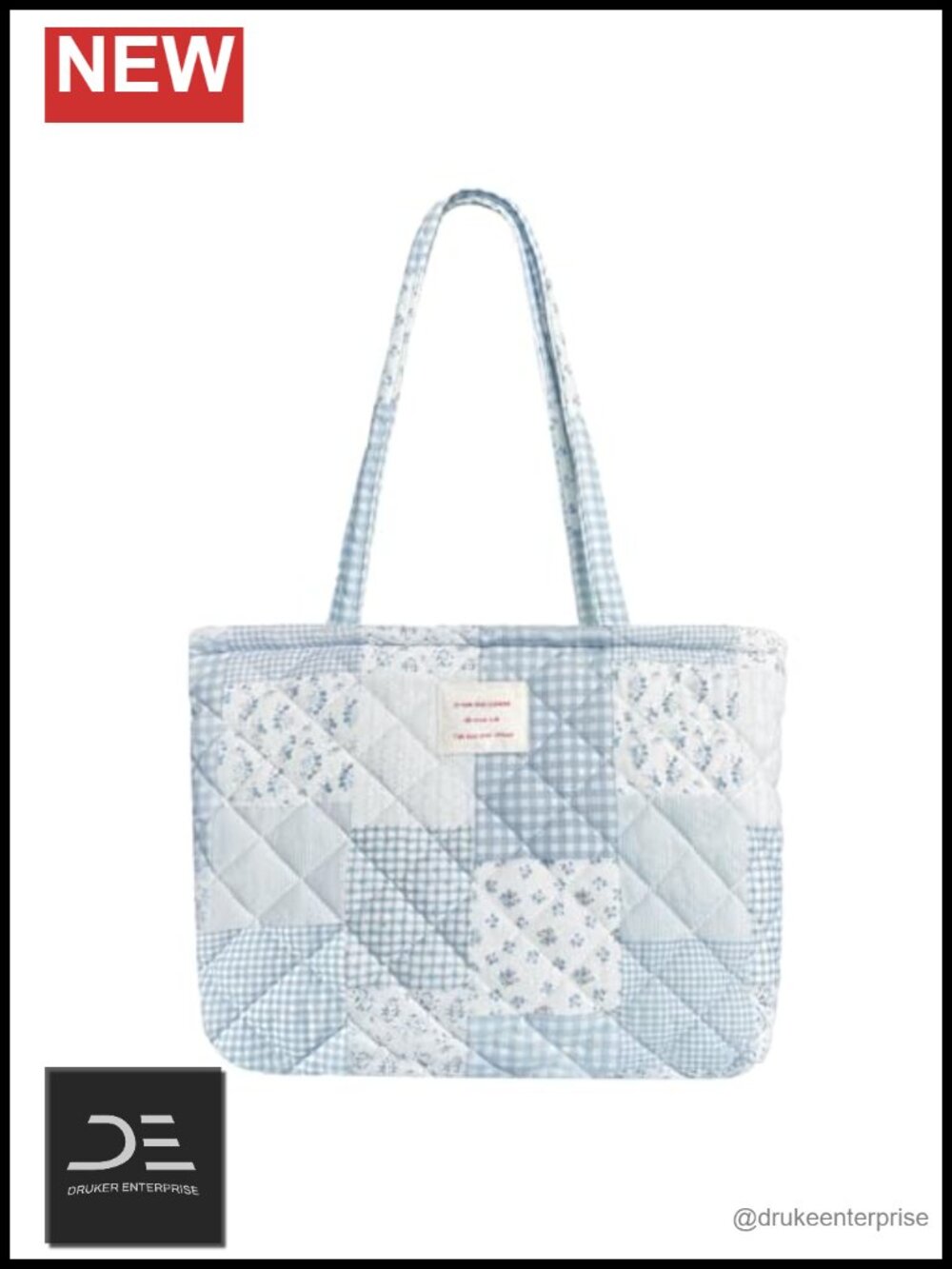 Small Quilted Tote Bag with Floral Pattern and Zipper